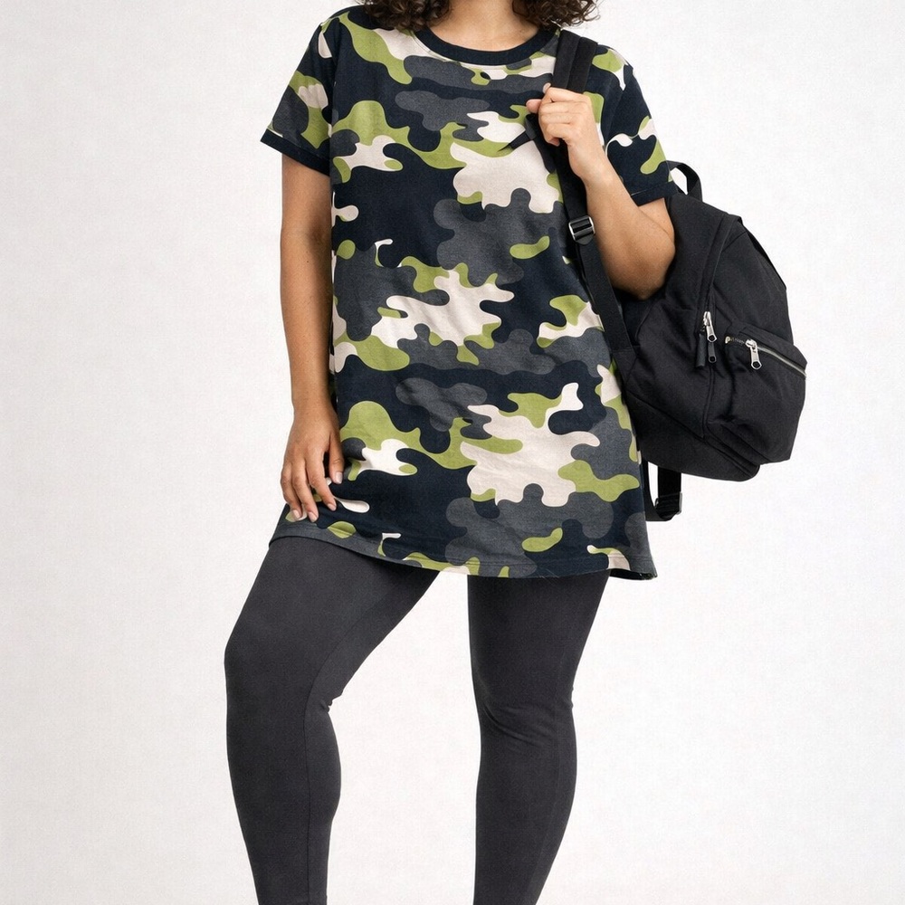 LuLaRoe Camouflage Print‎ Women's Top and grey legging